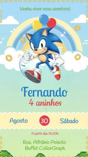 Convite de Aniversário Sonic Aventura para Editar Online
