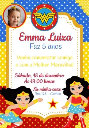 Convite de Aniversário Mulher Maravilha com foto