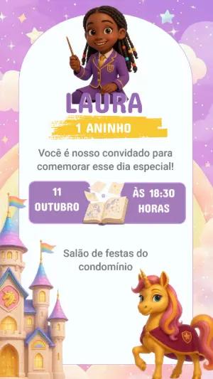 Convite de Aniversário Escola de Magia e Unicórnio Editável