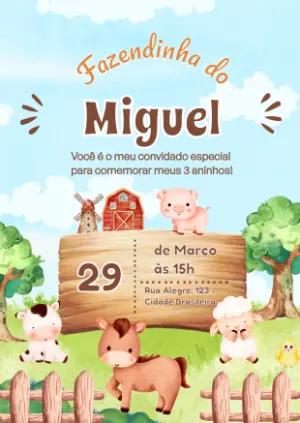 Convite de Aniversário Fazendinha com Animais para Editar Online