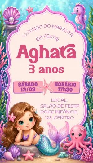 Convite de Aniversário Sereia Fundo do Mar Editável