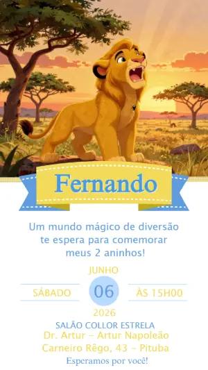 Convite de Aniversário Rei Leão Editável com Tema Savana