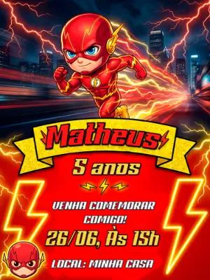 Convite de Aniversário Infantil Flash Herói para Editar