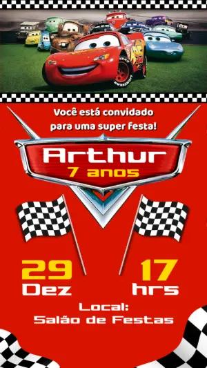Convite Aniversário Carros Disney para Editar Online