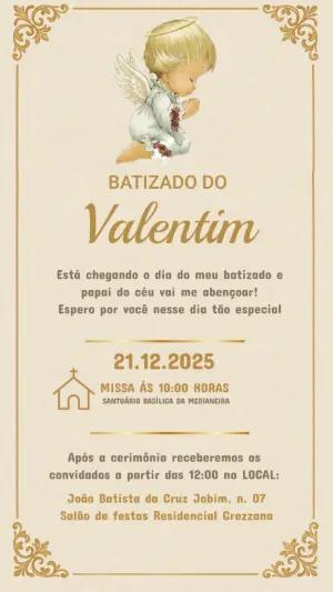 Convite de Batizado Menino Anjinho Clássico para Editar