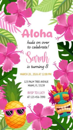 Editable Tropical Luau Birthday Invitation for Girls