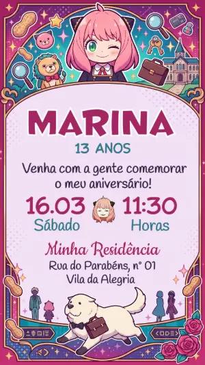 Convite de Aniversário Anya Spy x Family Editável