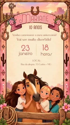 Convite Spirit Indomável Aniversário de Menina Editável