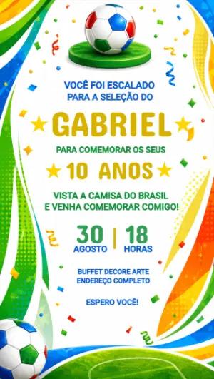 Convite de Aniversário Futebol Brasil Colorido para Editar