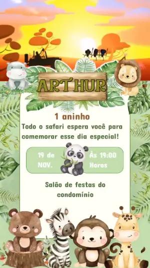 Convite Animado Aniversário Safari Mundo Bita para Editar