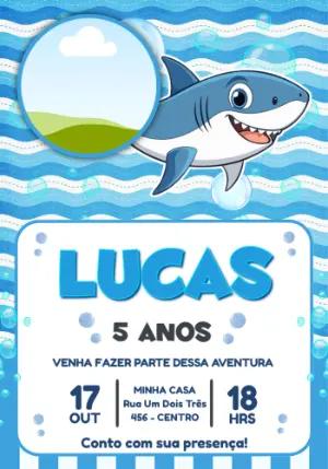 Convite de Aniversário Infantil Tubarão Azul para Editar