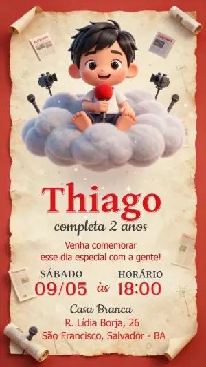 Convite de Aniversário Infantil Youtuber Repórter Editável