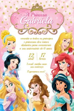 Convite de Aniversário Princesas Disney Modelo Editável