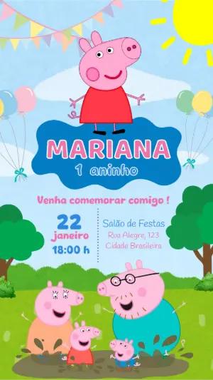 Convite Animado Aniversário Peppa Pig para Editar Online