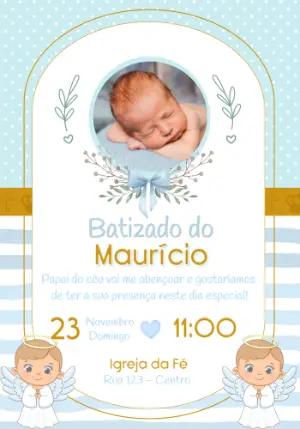 Convite de Batizado Anjinho Azul com Foto para Editar Online