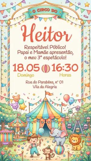 Convite de Aniversário Circo Aquarela Menino Editável