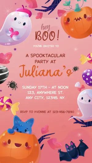 Cute Halloween Birthday Invitation with Ghosts to Edit Online