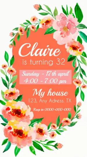 Floral Watercolor Birthday Invitation Template