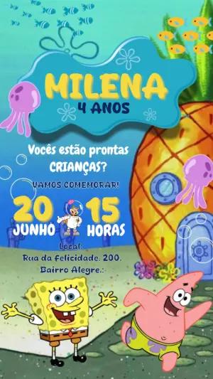 Convite Animado Aniversário Bob Esponja para Editar Online