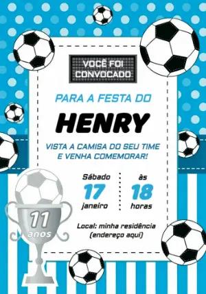 Convite de Aniversário Futebol Azul e Branco para Editar