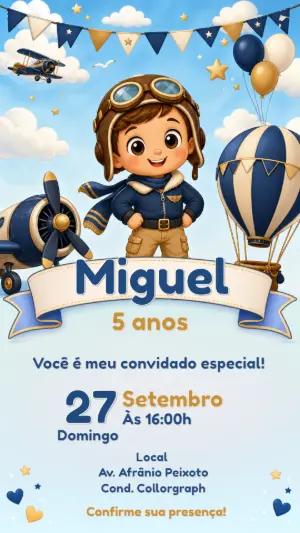 Convite de Aniversário Aviador para Editar
