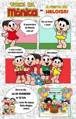 Convite Turma da Mônica Estilo Gibi para Editar Online