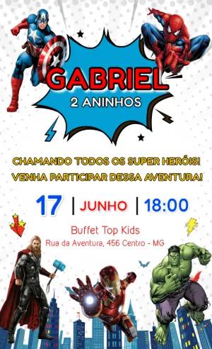 Convite de Aniversário Vingadores estilo quadrinhos para editar