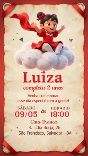 Convite de Aniversário Super-Heroína Menina 3D Editável