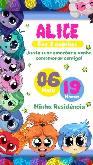 Convite de Aniversário Divertida Mente Colorido para Editar
