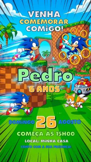 Modelo de Convite Digital Sonic Colorido e Editável