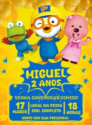 Convite de Aniversário Pororo o Pequeno Pinguim para Editar