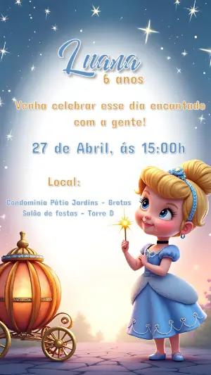 Convite Aniversário Cinderela e Carruagem Mágica para Editar