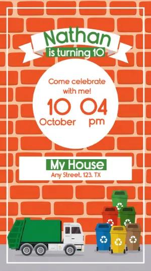 Editable Garbage Truck Birthday Invitation Template