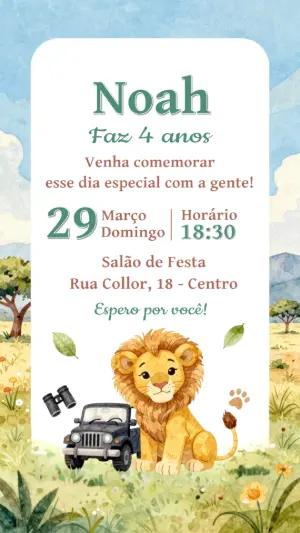Convite de Aniversário Safari Leãozinho Editável