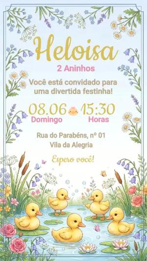 Convite de Aniversário Patinhos na Lagoa Editável