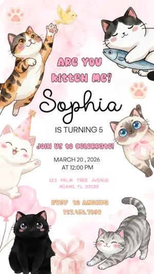 Cute Kitten Birthday Invitation Editable Template