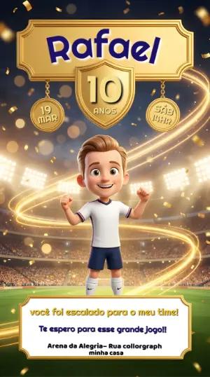Convite de Aniversário Futebol no Estádio 3D Modelo Editável