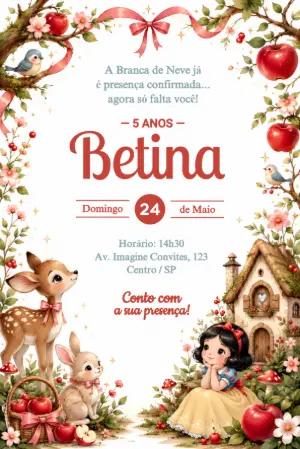 Convite de Aniversário Branca de Neve Aquarela Editável