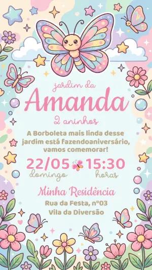 Convite Digital Jardim das Borboletas Fofo Editável