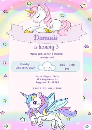 Magical Unicorn Birthday Invitation Editable Template