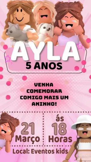 Convite de Aniversário Roblox Menina Rosa Editável