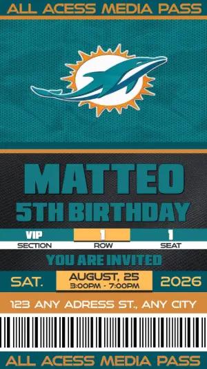 Editable Sports Ticket Birthday Miami Dolphins - Digital Pass