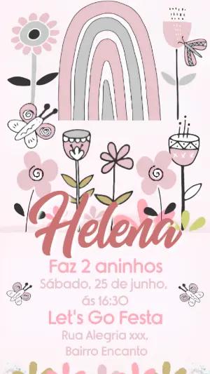 Convite Aniversário Arco Íris Boho Jardim para Editar Online