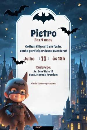 Convite Aniversário Batman Infantil para Editar Online