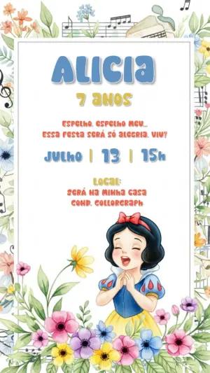 Convite Aniversário Branca de Neve Floral para Editar Online