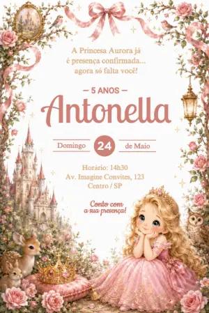 Convite Aniversário Princesa Aurora Aquarela para Editar