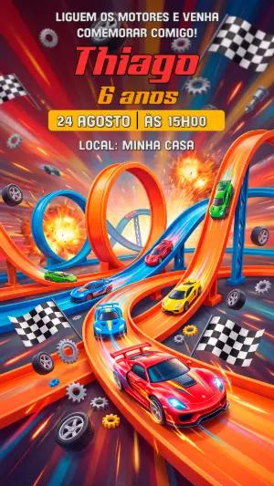 Convite de Aniversário Hot Wheels para Editar Online