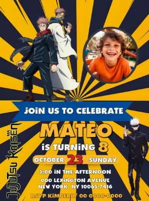 Jujutsu Kaisen Anime Birthday Invitation Editable Template with photo
