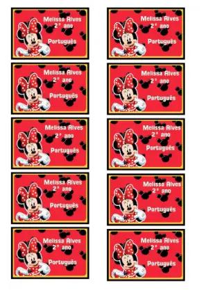 Etiqueta Escolar Minnie Vermelha Modelo Editável para Imprimir