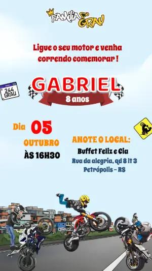 Convite de Aniversário Moto Grau Ilustrado para Editar
